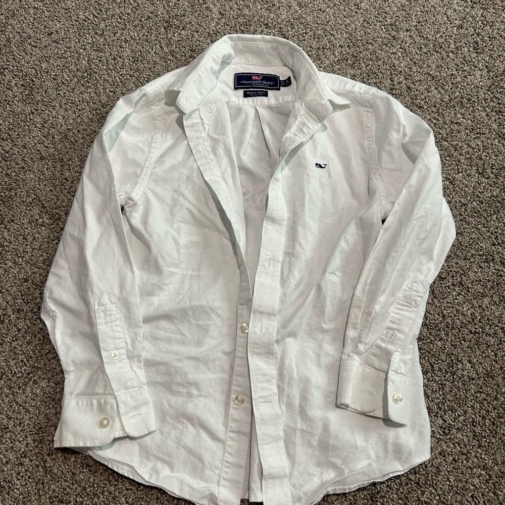 Vineyard Vines Whale Shirt Kids Boys 8-10 White Casual Button-Down Shirt